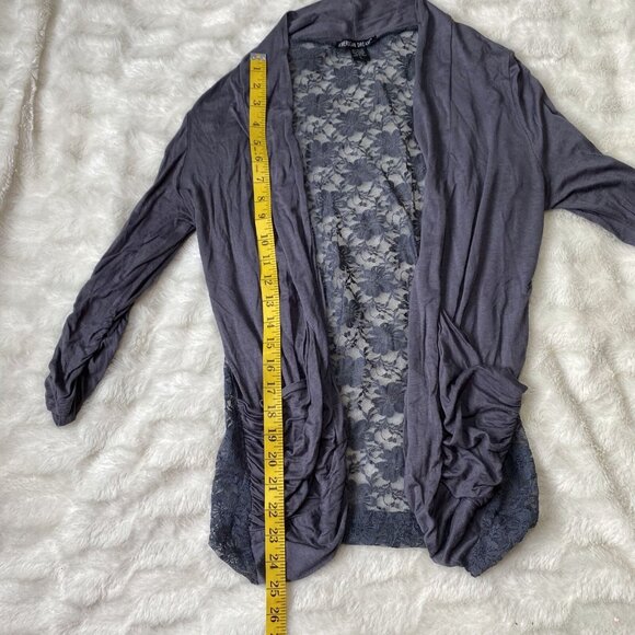 American Dream Women's Blue Rayon Floral Sheer Back Open Cardigan Sweater Size L - Picture 5 of 7